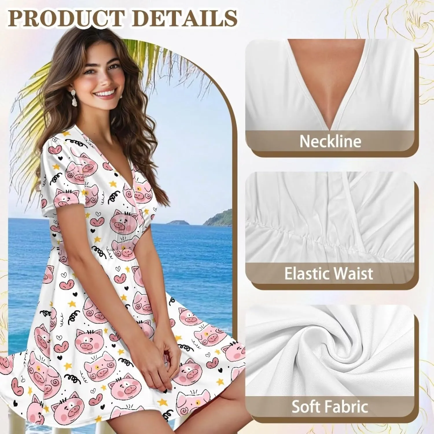 Vacation Dresses for Women V Neck Short Sleeve High Waist T Shirt Dress Slim Fit Summer Wedding Guest Outfit s-XXL