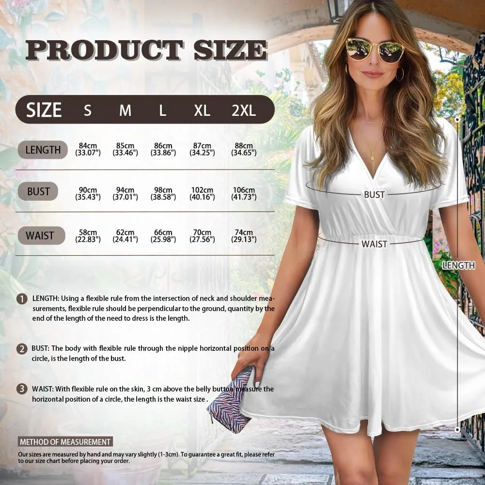Vacation Dresses for Women V Neck Short Sleeve High Waist T Shirt Dress Slim Fit Summer Wedding Guest Outfit s-XXL