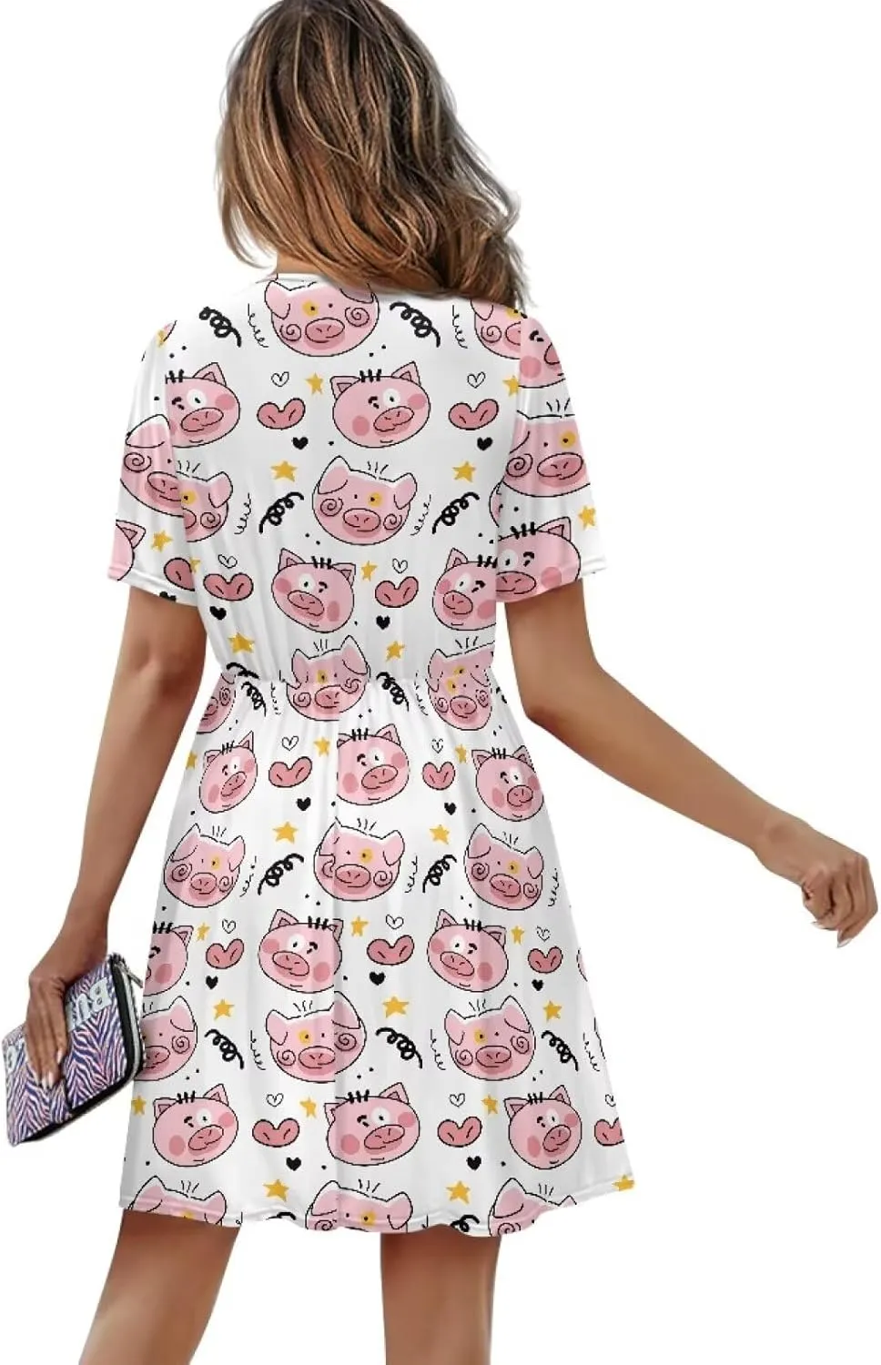 Vacation Dresses for Women V Neck Short Sleeve High Waist T Shirt Dress Slim Fit Summer Wedding Guest Outfit s-XXL
