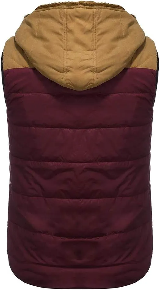 WENKOMG1 Mens Quilted Vest,Zip Up Hooded Waistcoat Warm Cozy Puffer Vest Solid Comfy Sleeveless Outerwear