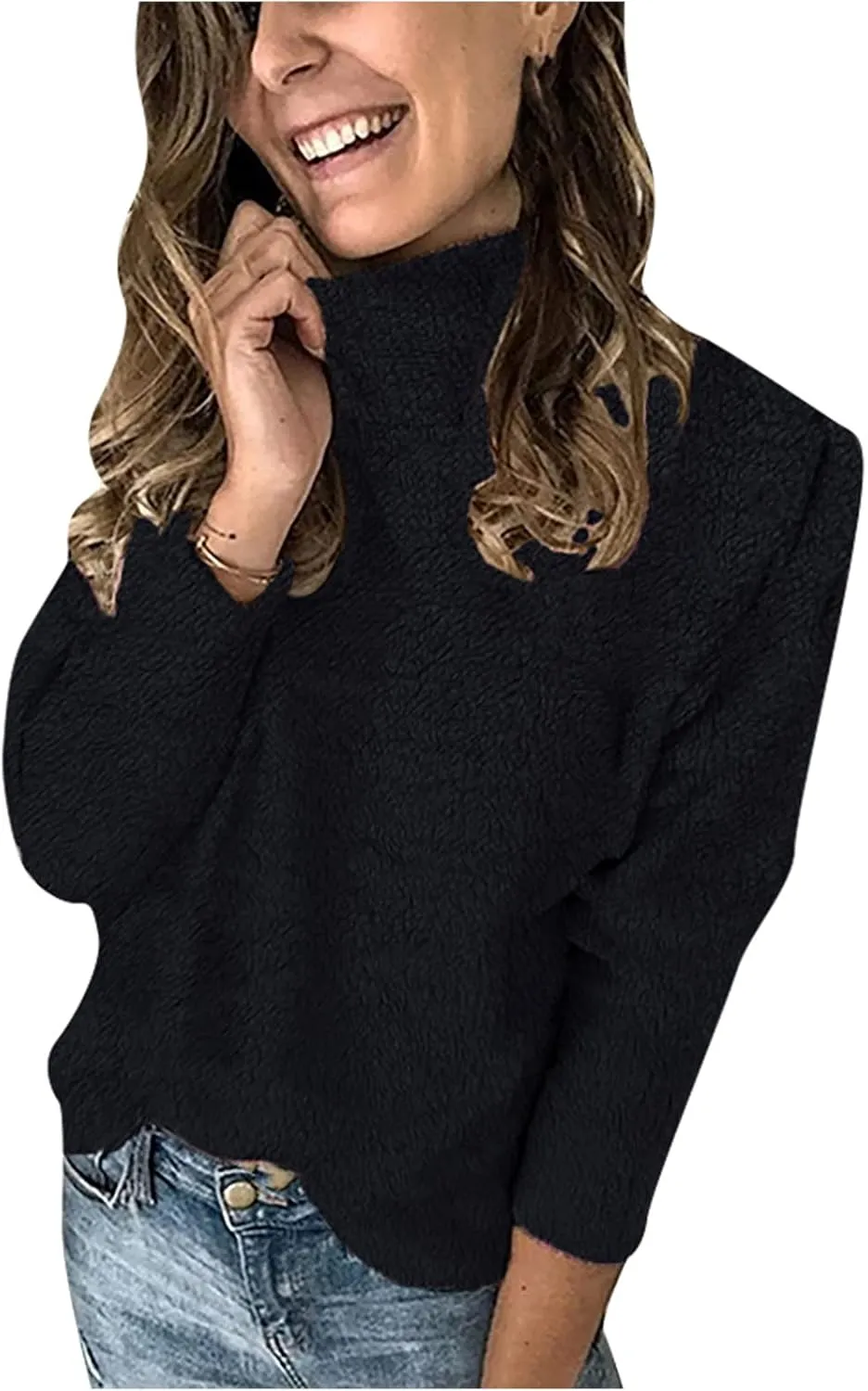 Winter Women's Long Sleeves Cable Knit Sweater Turtleneck Solid Loose Pullover Tops Casual Oversized Tunic Jumper Tops