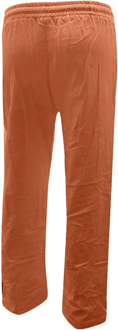 Women Cotton Linen Summer Drawstring Pant Trousers Elastic Waisted Baggy Stretchy Slim-Fit Palazzo Pants Trendy