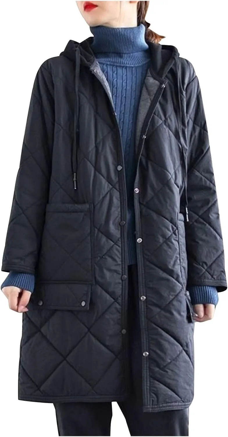 Women Light down Jacket with Hood Packable Soft Puffer Jacket Coat Long Length Winter Outwear Overcoat Full Zip Parka