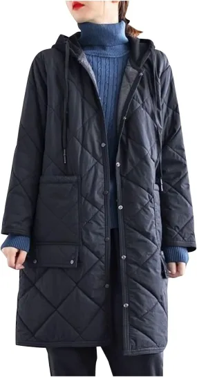 Women Light down Jacket with Hood Packable Soft Puffer Jacket Coat Long Length Winter Outwear Overcoat Full Zip Parka