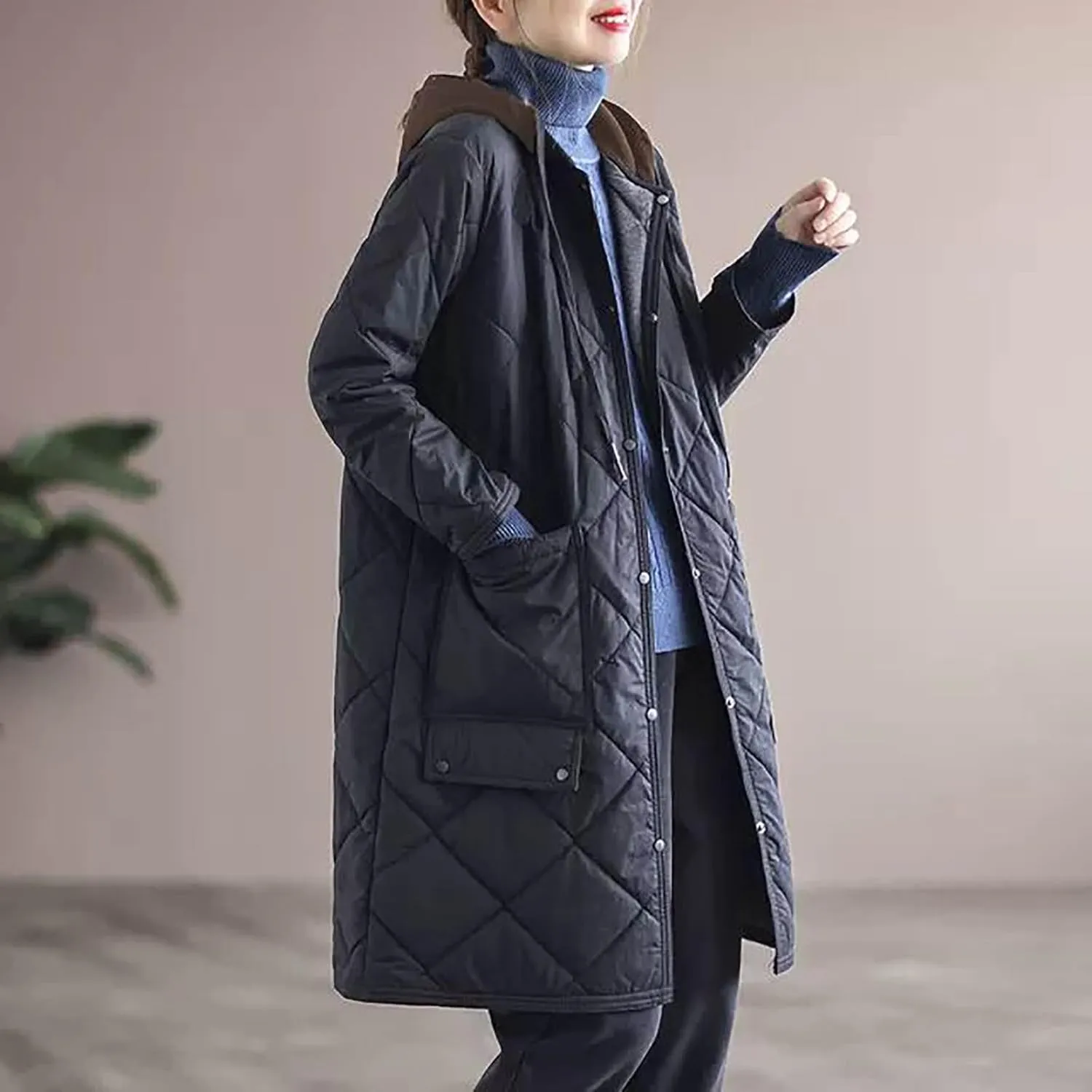 Women Light down Jacket with Hood Packable Soft Puffer Jacket Coat Long Length Winter Outwear Overcoat Full Zip Parka
