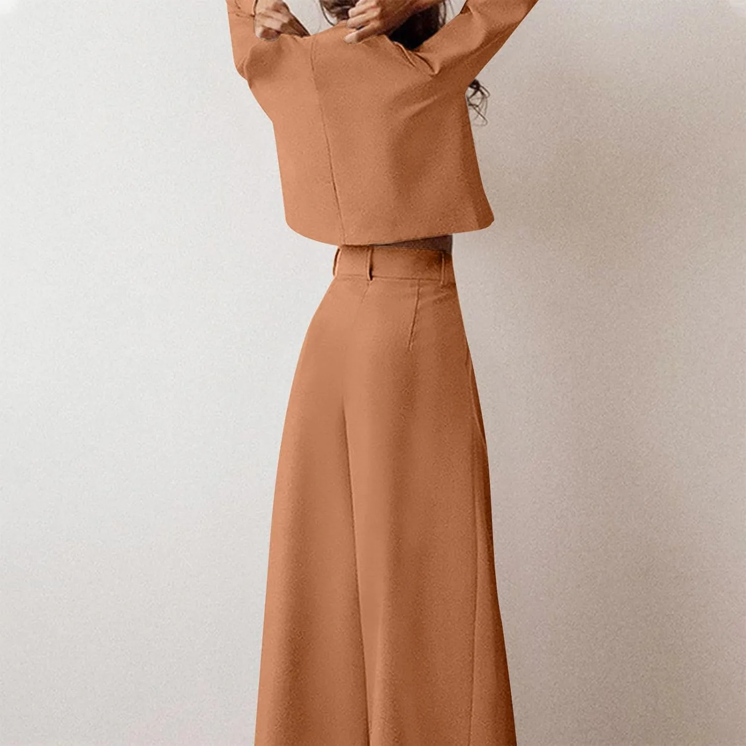 Women's 2 Piece Dressy Outfits Business Crewneck Cropped Tops and Wide Leg Pants Suit Sets Work Office Clothes