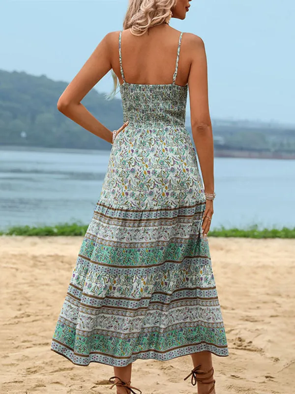 Women's Bohemia Floral Print Midi Dress - Paisley Cami Sundress