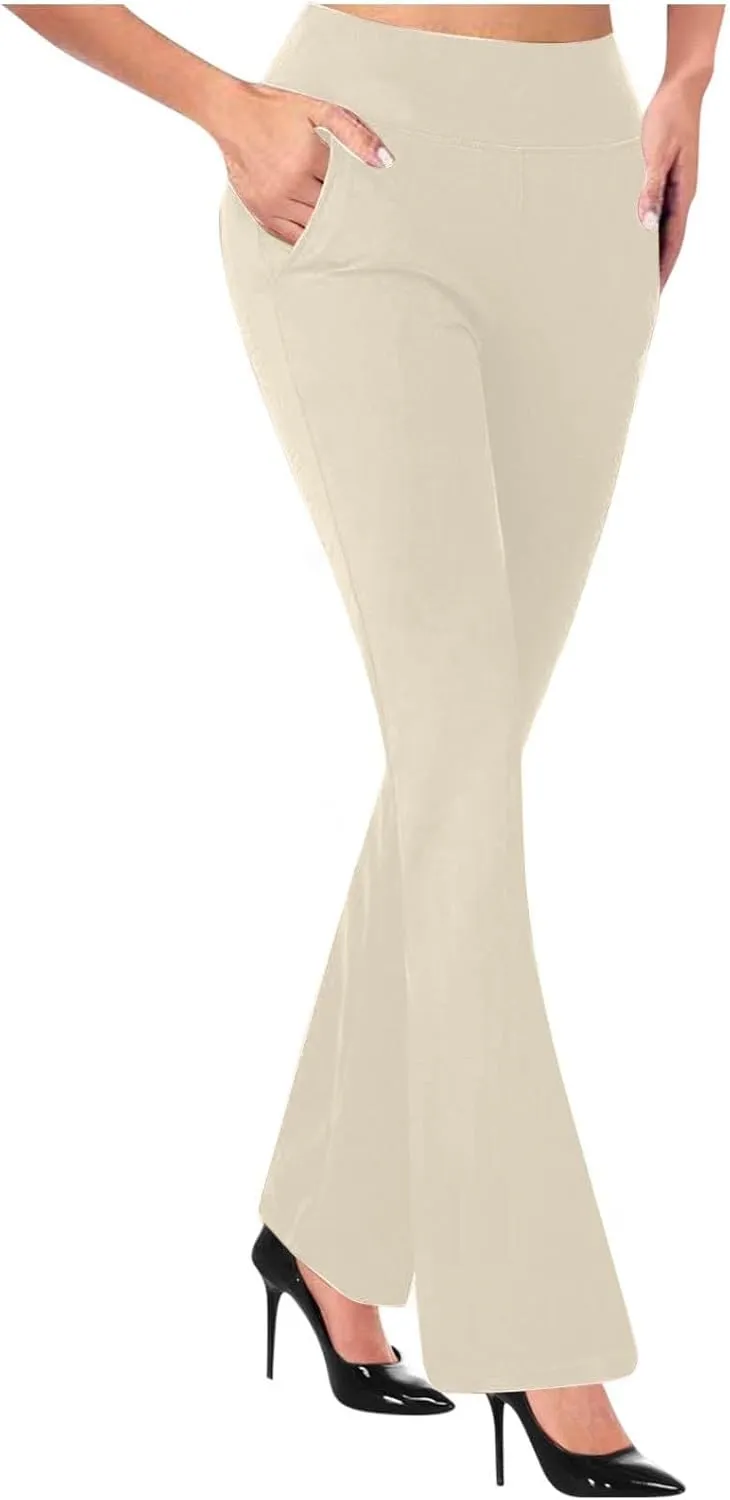 Womens Bootcut Dress Pants Business Casual Work Pants with Pockets High Waist Stretchy Trousers Pull On Office Slacks
