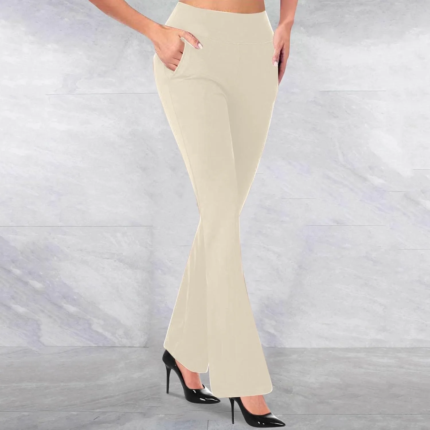Womens Bootcut Dress Pants Business Casual Work Pants with Pockets High Waist Stretchy Trousers Pull On Office Slacks