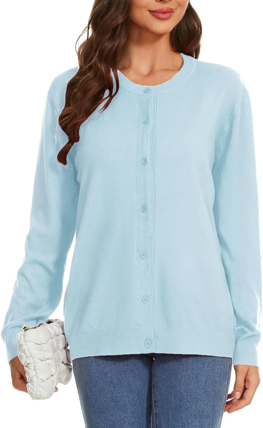 Womens Cardigan Sweaters Button Down Classic Long Sleeve Casual Crew Neck Soft Regular Fit Spring Tops（S-2XL）