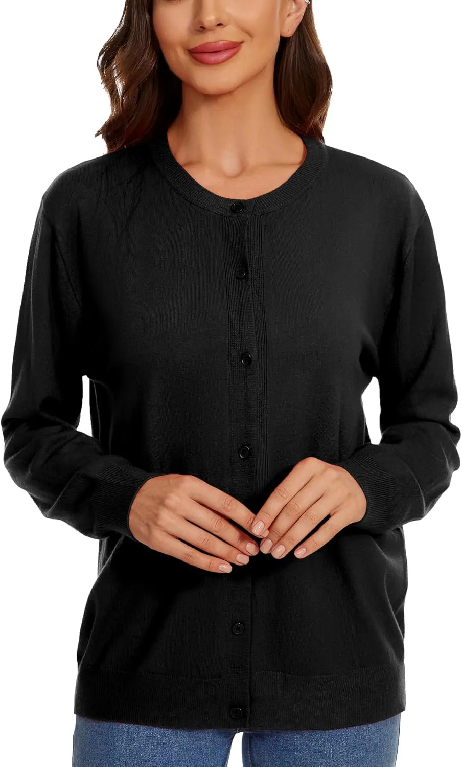 Womens Cardigan Sweaters Button Down Classic Long Sleeve Casual Crew Neck Soft Regular Fit Spring Tops（S-2XL）