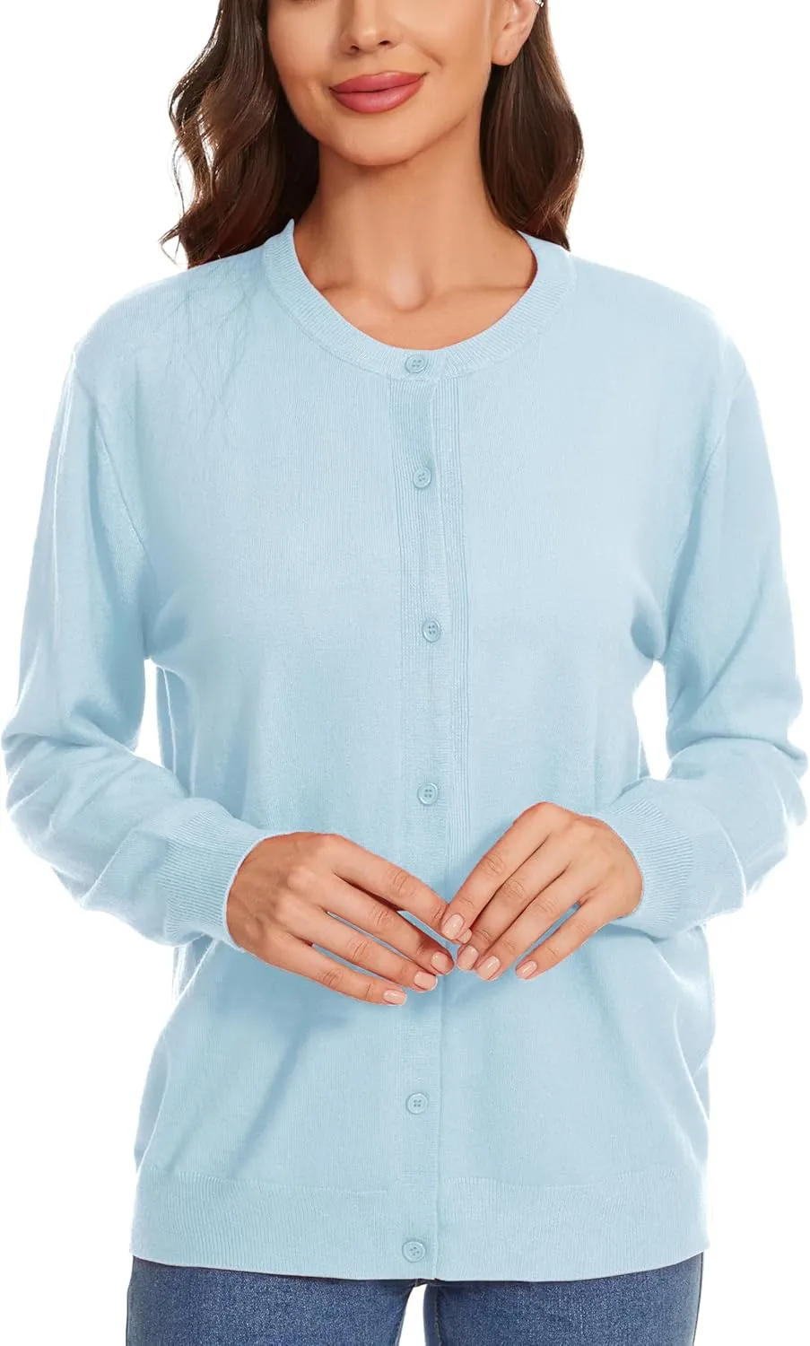 Womens Cardigan Sweaters Button Down Classic Long Sleeve Casual Crew Neck Soft Regular Fit Spring Tops（S-2XL）
