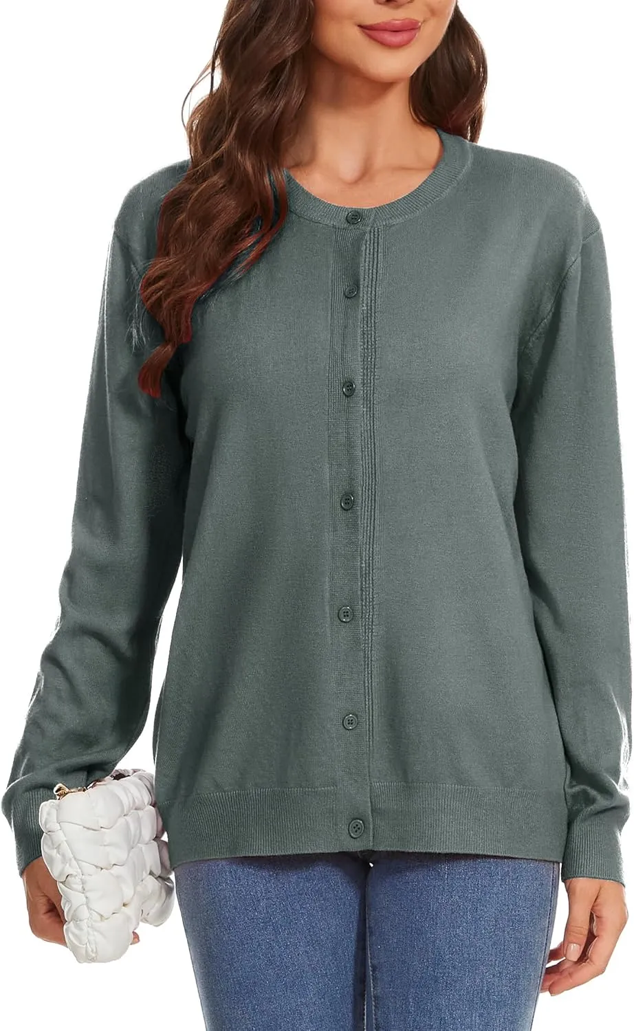 Womens Cardigan Sweaters Button Down Classic Long Sleeve Casual Crew Neck Soft Regular Fit Spring Tops（S-2XL）