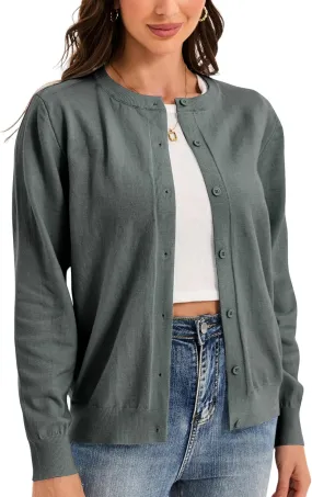 Womens Cardigan Sweaters Button Down Classic Long Sleeve Casual Crew Neck Soft Regular Fit Spring Tops（S-2XL）