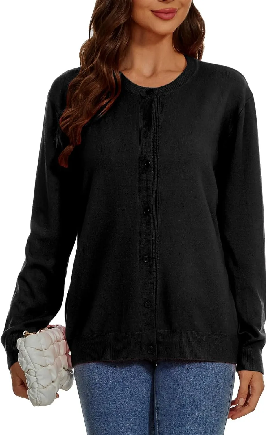 Womens Cardigan Sweaters Button Down Classic Long Sleeve Casual Crew Neck Soft Regular Fit Spring Tops（S-2XL）
