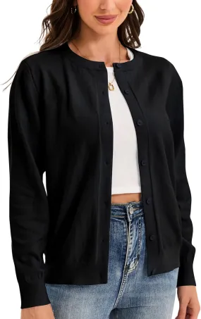 Womens Cardigan Sweaters Button Down Classic Long Sleeve Casual Crew Neck Soft Regular Fit Spring Tops（S-2XL）