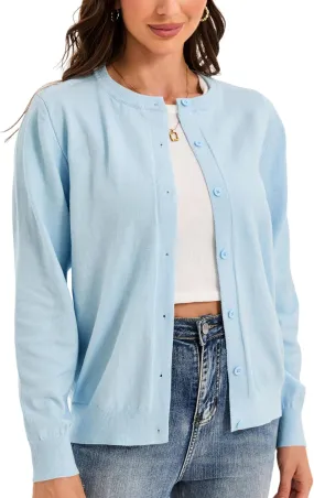 Womens Cardigan Sweaters Button Down Classic Long Sleeve Casual Crew Neck Soft Regular Fit Spring Tops（S-2XL）