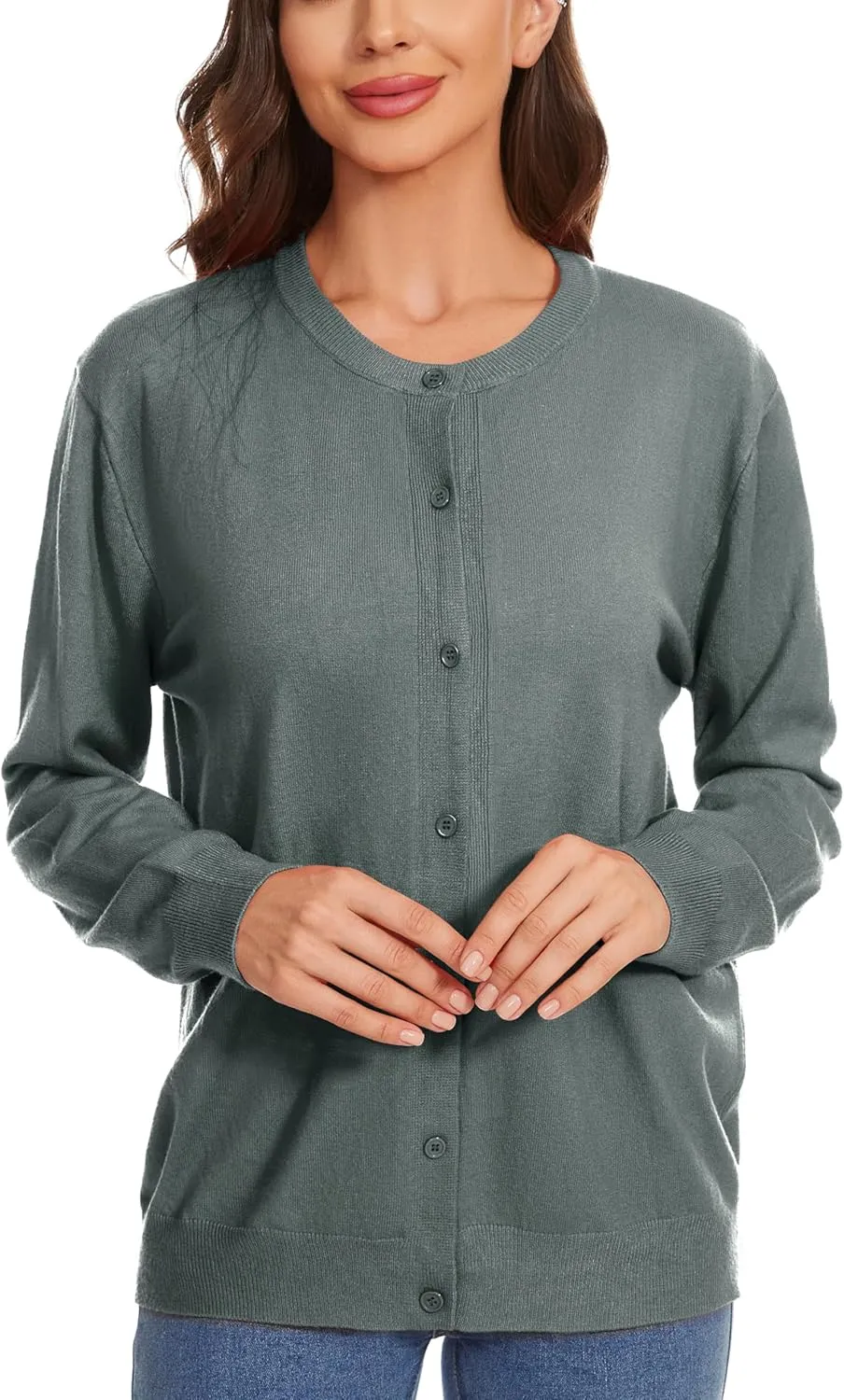 Womens Cardigan Sweaters Button Down Classic Long Sleeve Casual Crew Neck Soft Regular Fit Spring Tops（S-2XL）