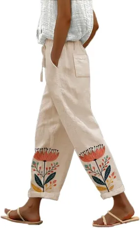 Womens Casual Pants Wide Leg Trousers Elastic Waist Large Size Graphic Trousers with Pockets