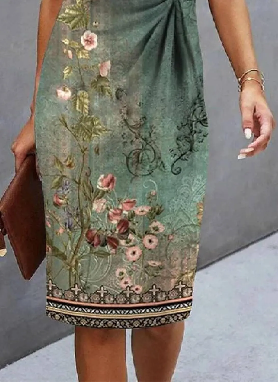 Women's Green Floral Print Round Neck Short Sleeve Shift Mini Dress 2025 Summer Casual Chic Cocktail Party Dresses