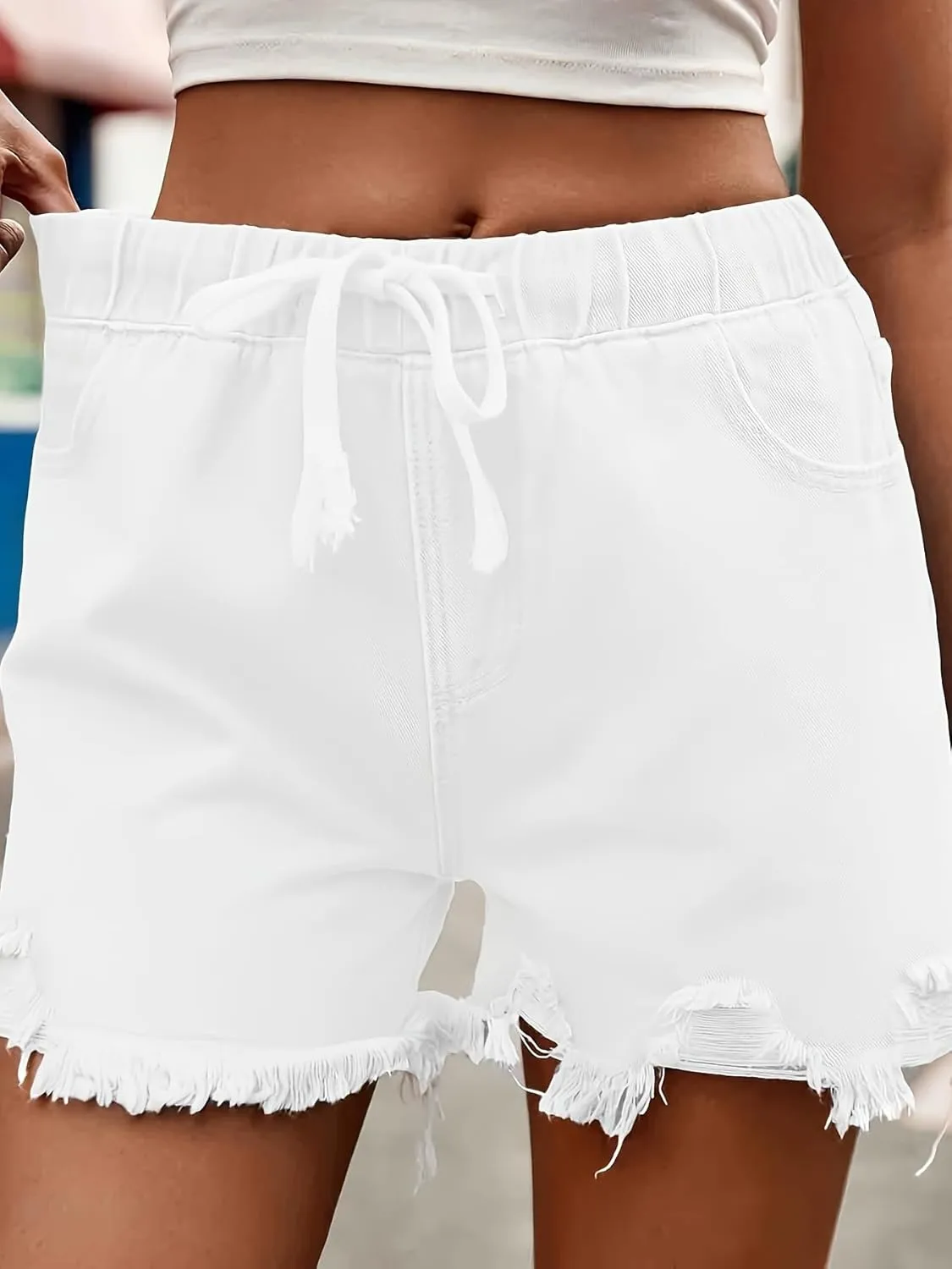 Womens High Waisted Jean Shorts Comfy Stretchy Workout Denim Shorts for Women