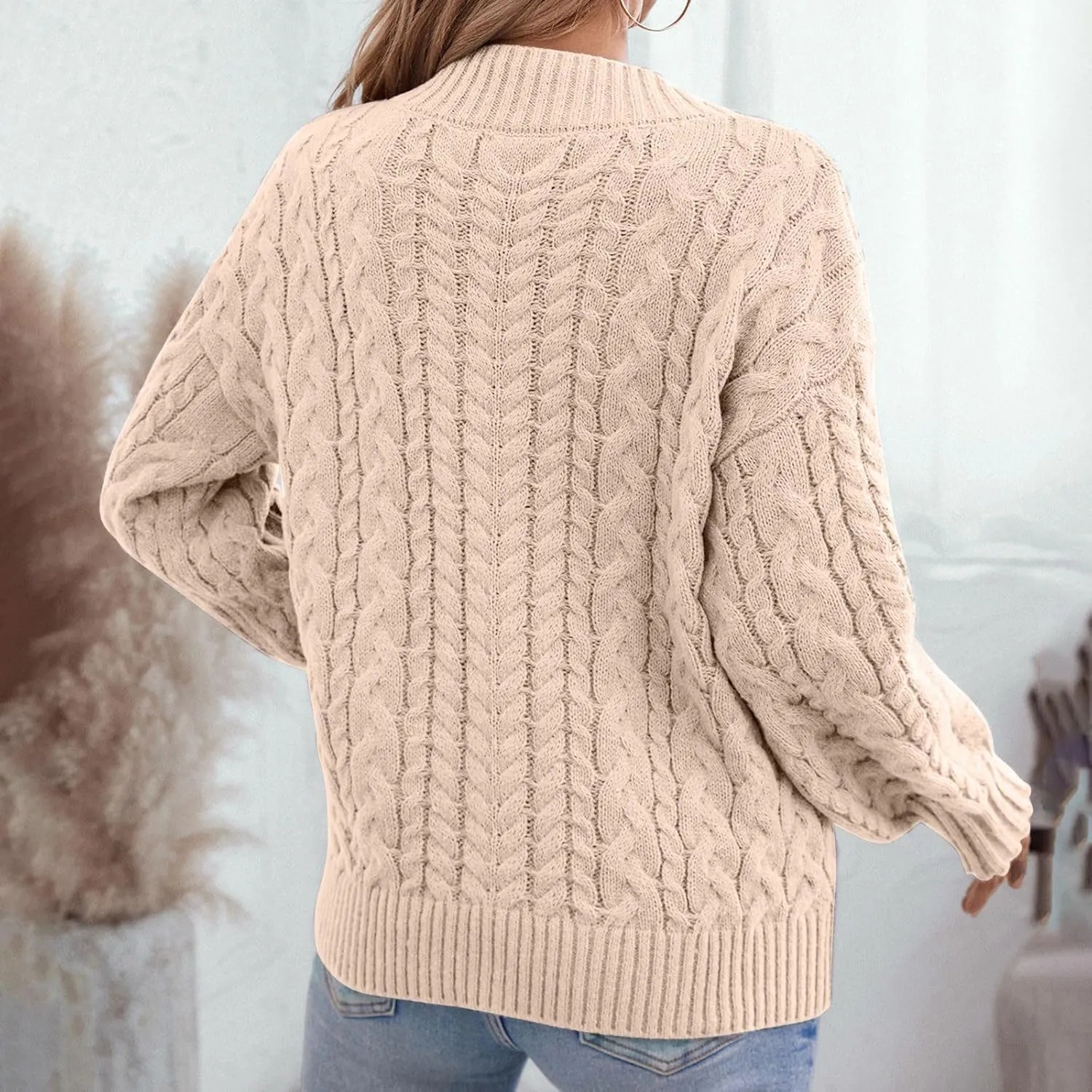 Women's Long Sleeve V Neck Cable Knit Sweater Jumper 2024 Fall Pullover Tops Cute Soft Ladies Dressy Casual Outfits
