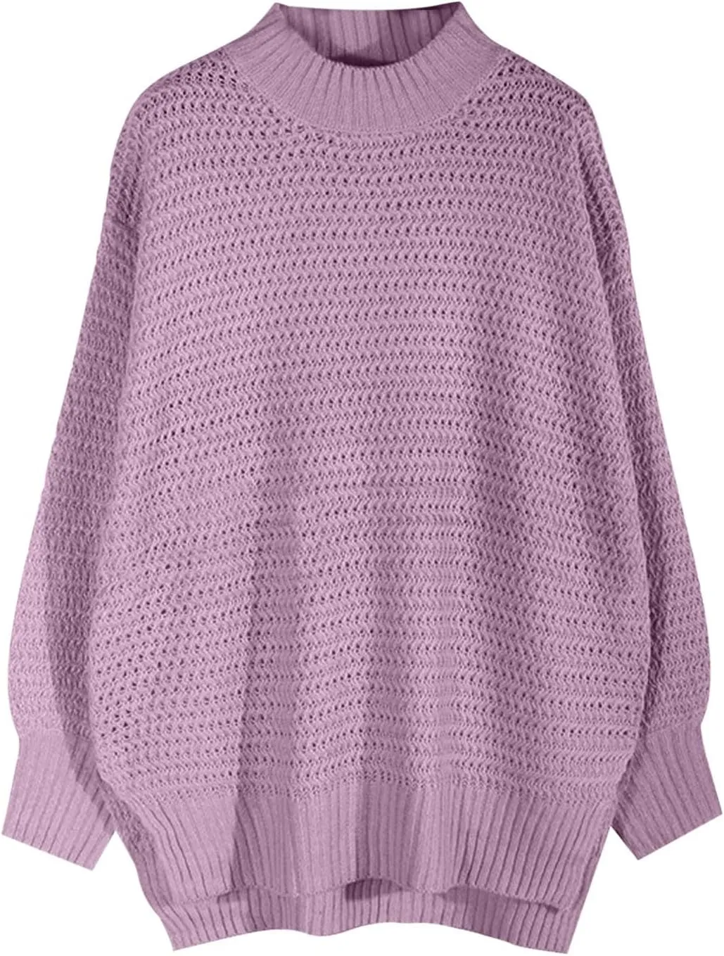 Womens Oversized Sweater Long Sleeve Spilt Hem Pullover Sweaters Cable Knit Chunky Jumper Tops Cozy Soft Knitwear