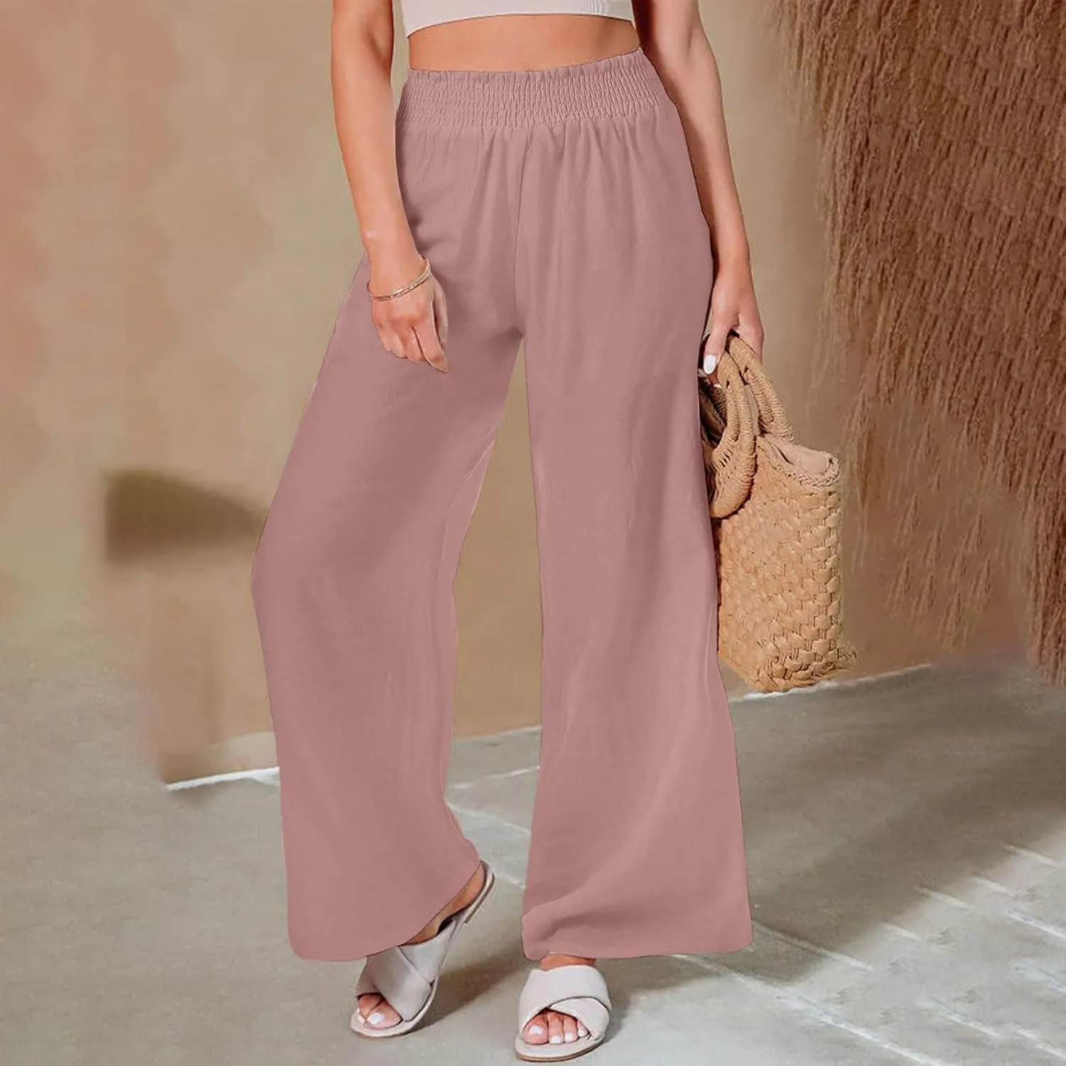 Women's Pants Casual Dressy Straight Leg Pants Fashion High Waist Button Down Stretchy Work Pant Trousers with Pockets