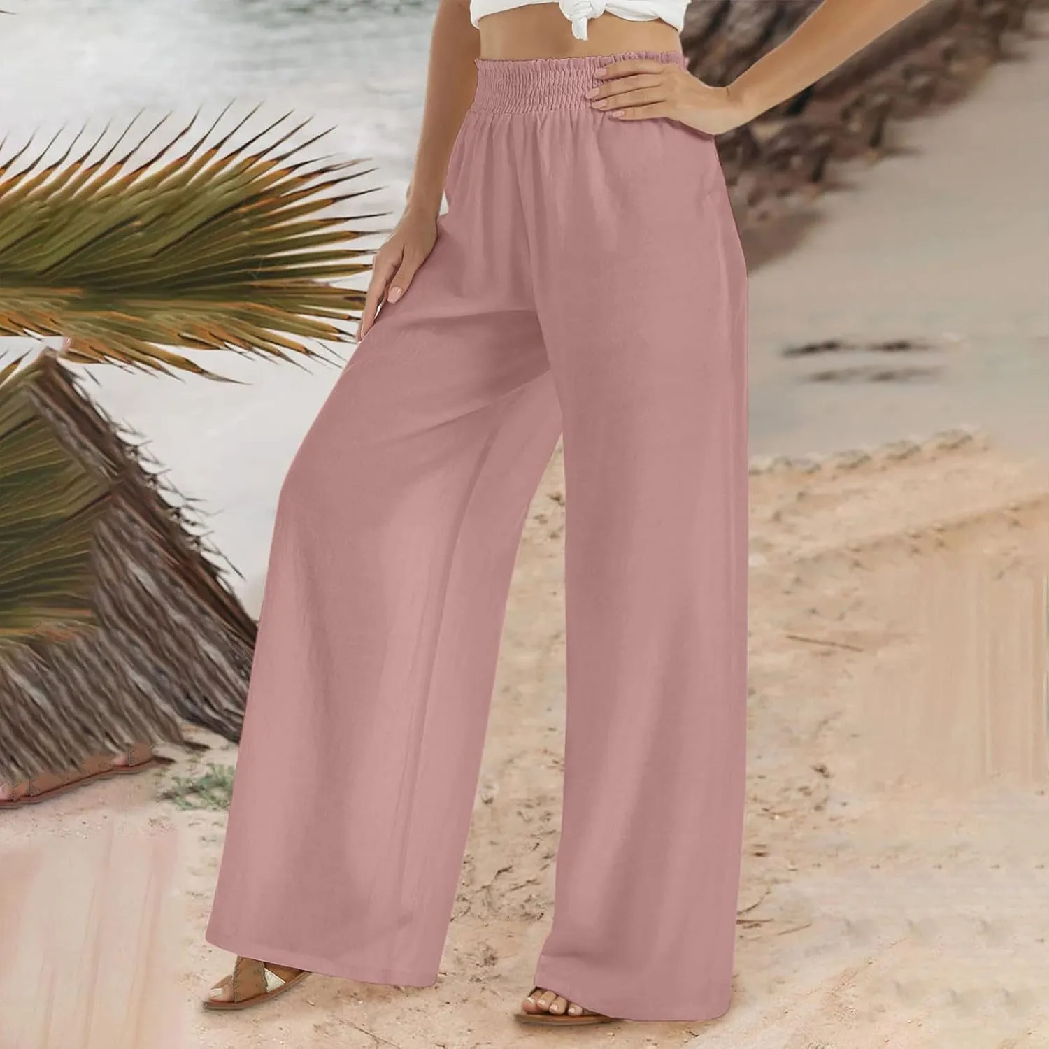Women's Pants Casual Dressy Straight Leg Pants Fashion High Waist Button Down Stretchy Work Pant Trousers with Pockets