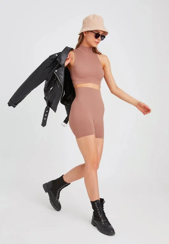 Women's Seamless Sports Shorts brown