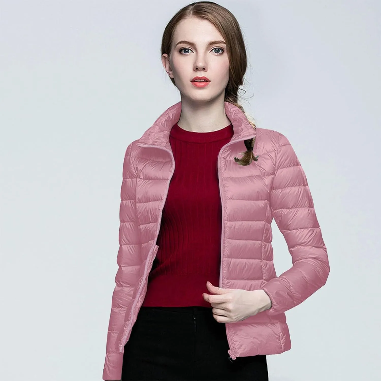 Women's Short Down Coats Packable Puffer Jacket Hooded Winter Ultra Light Quilted Winter Coats with Pockets Outerwear