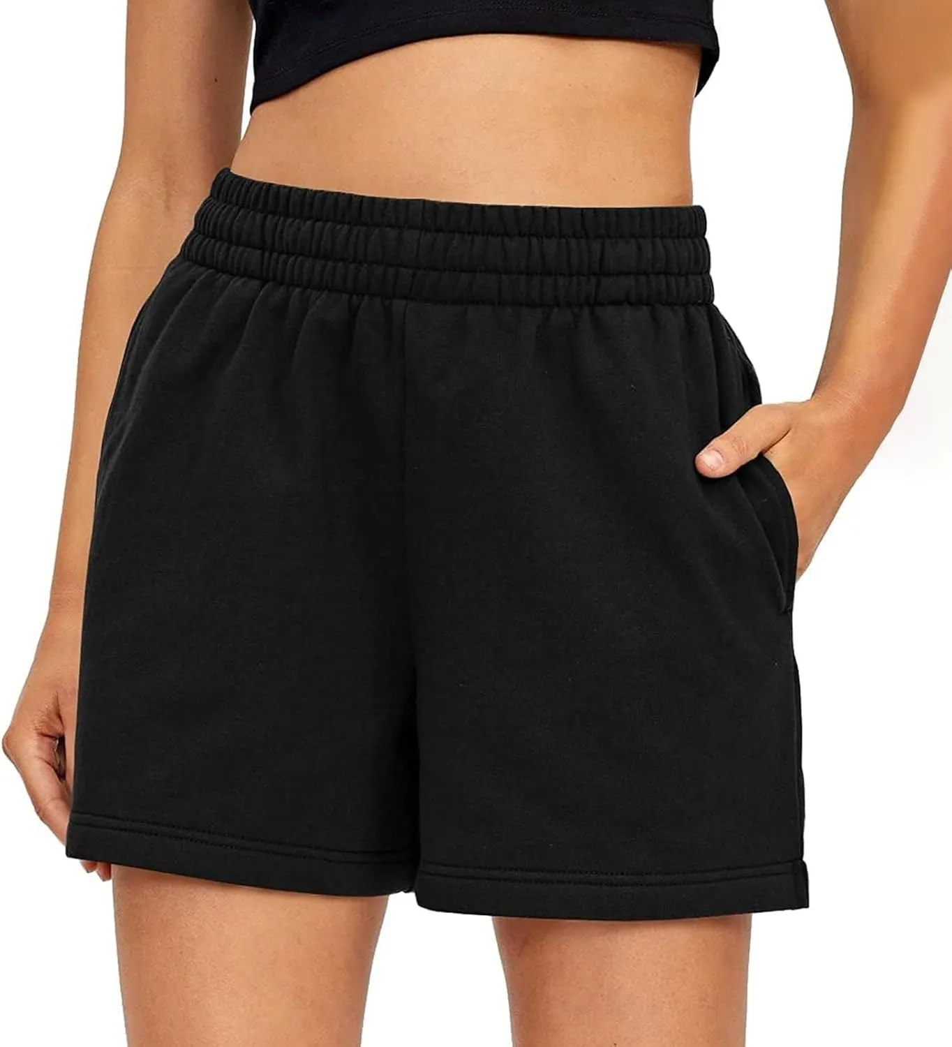 Womens Sweat Shorts Casual High Waisted Athletic Shorts Cute Summer Loose Comfy Cotton Lounge Shorts with Pockets