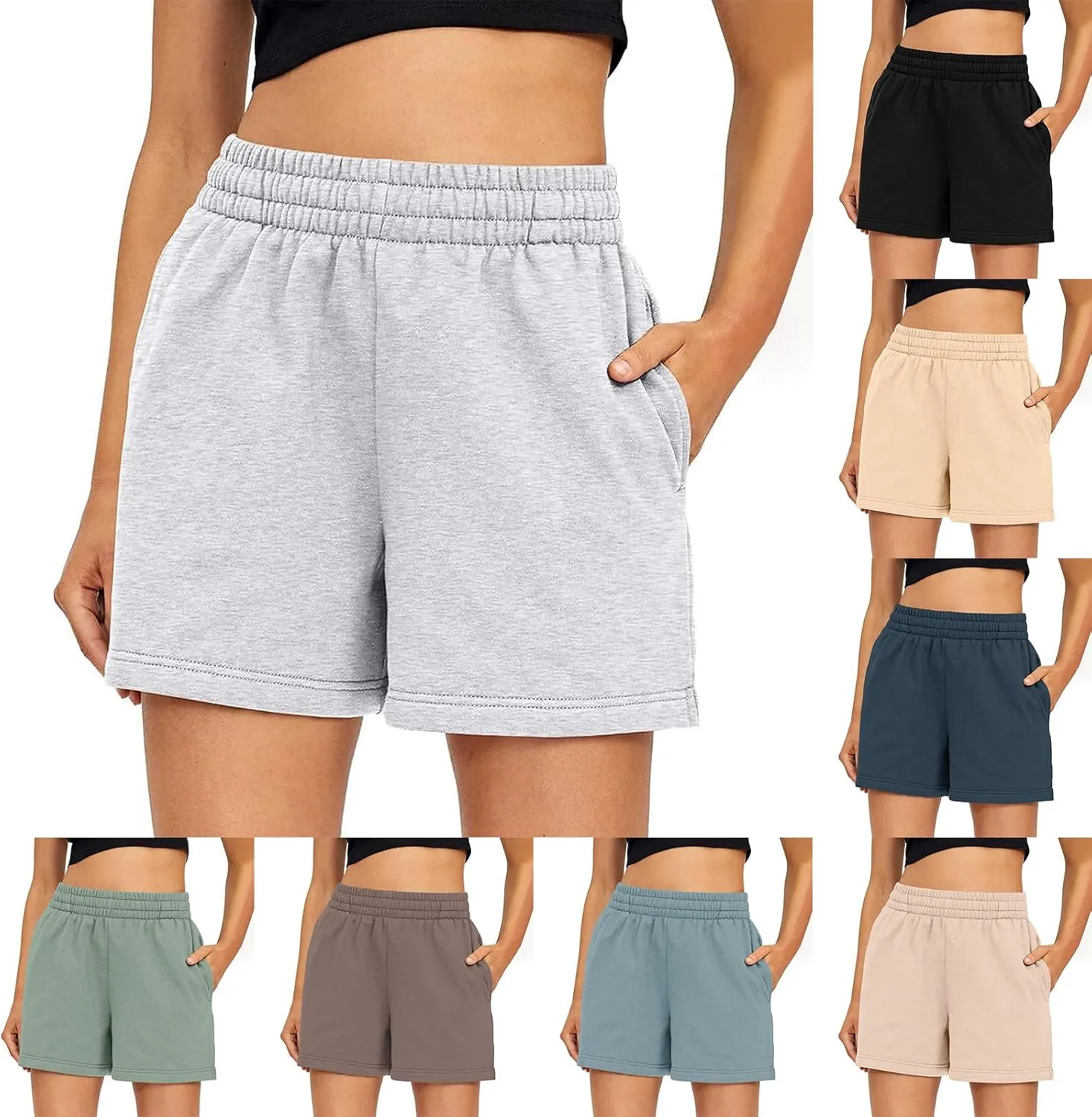Womens Sweat Shorts Casual High Waisted Athletic Shorts Cute Summer Loose Comfy Cotton Lounge Shorts with Pockets