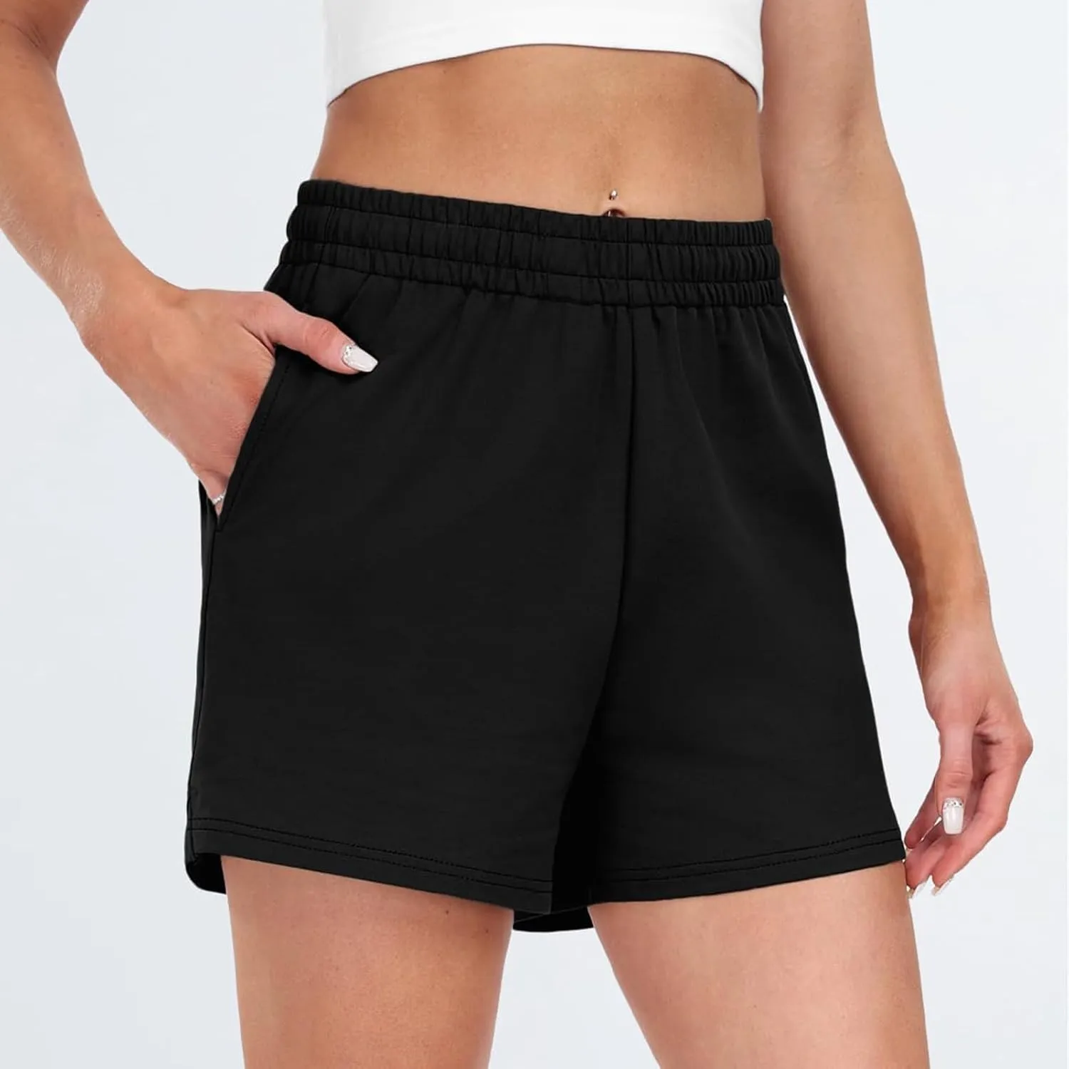 Womens Sweat Shorts Casual High Waisted Athletic Shorts Cute Summer Loose Comfy Cotton Lounge Shorts with Pockets