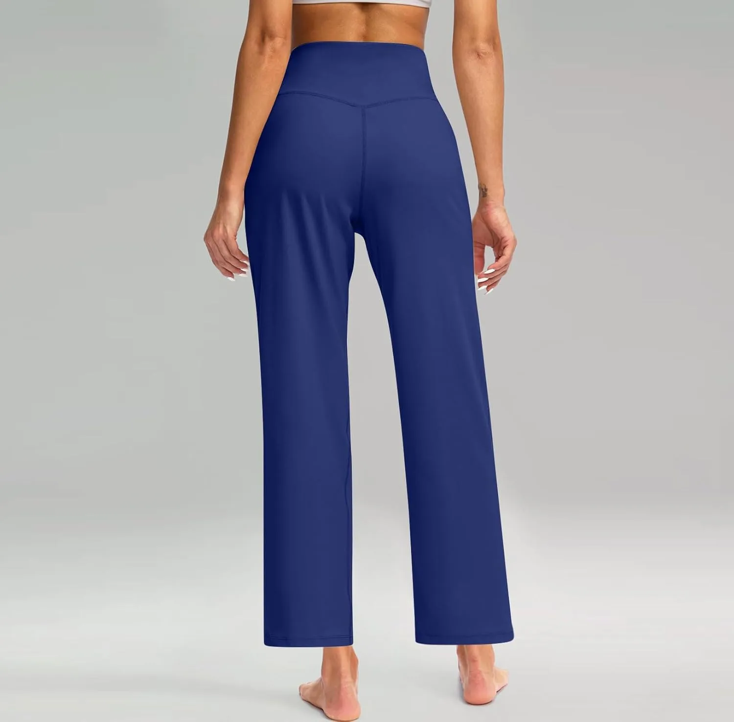 Womens Wide Leg Pants Tummy Control Athletic Workout Pants Comfy Solid Color High Waisted Casual Pants with Pockets