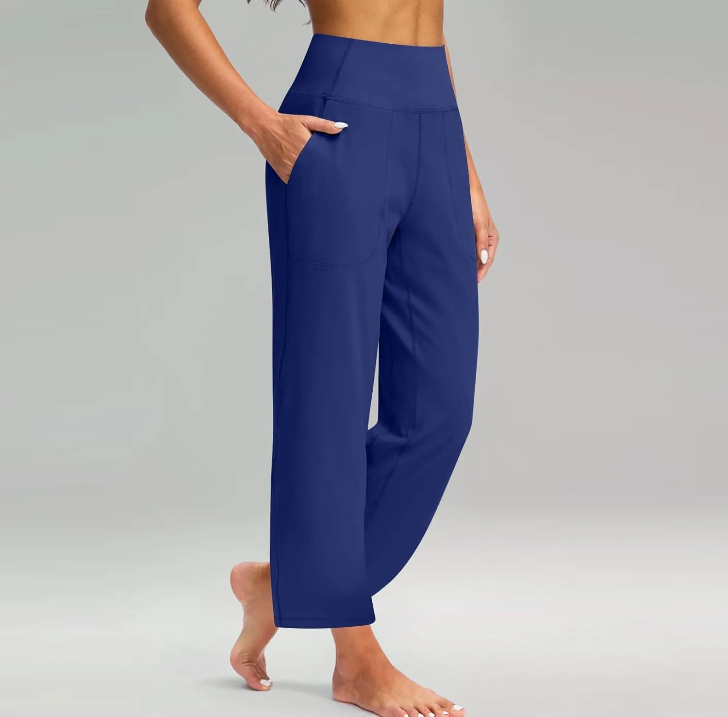 Womens Wide Leg Pants Tummy Control Athletic Workout Pants Comfy Solid Color High Waisted Casual Pants with Pockets