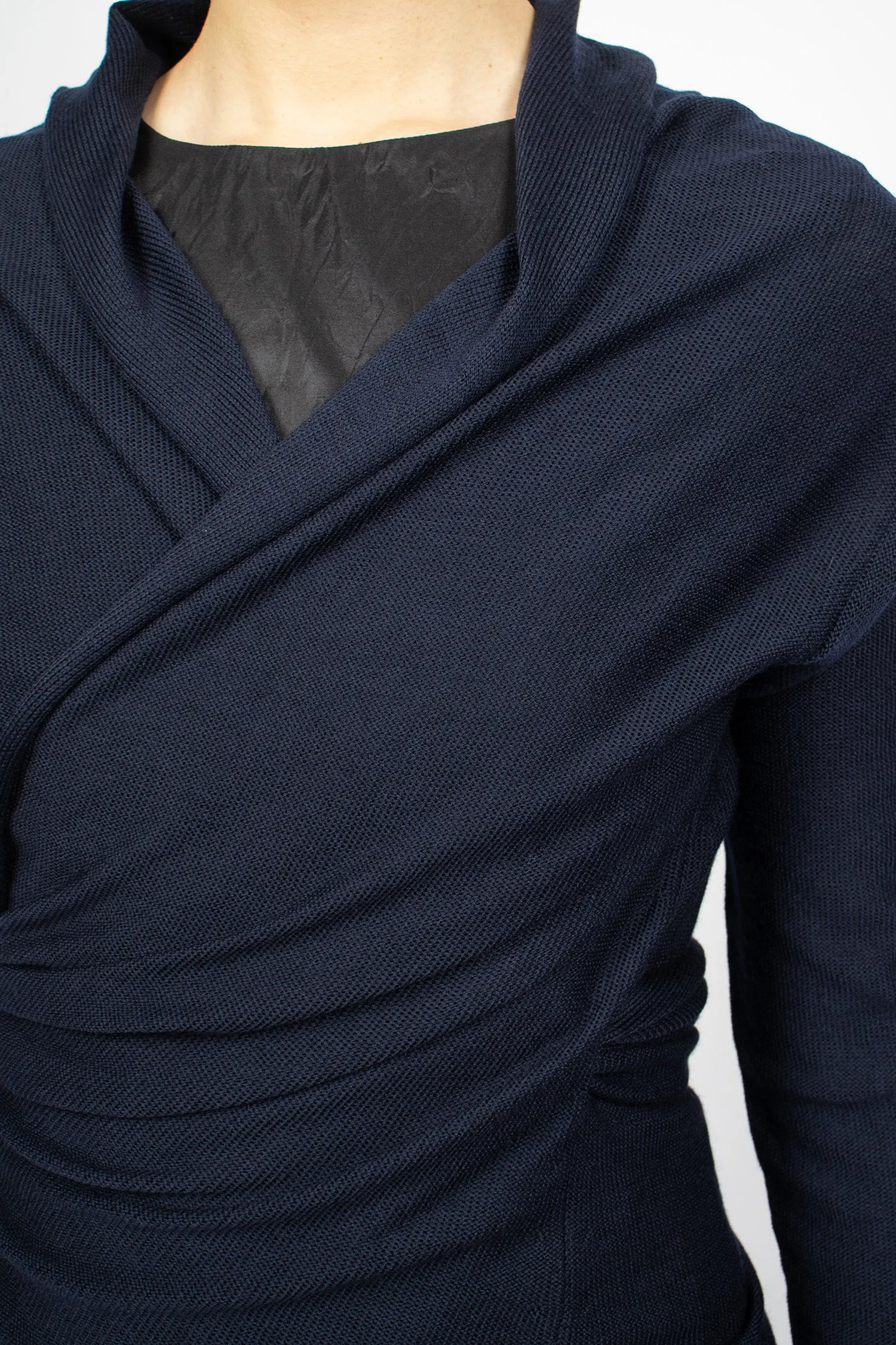 Wrap Knit Cardigan Navy Blue Wool