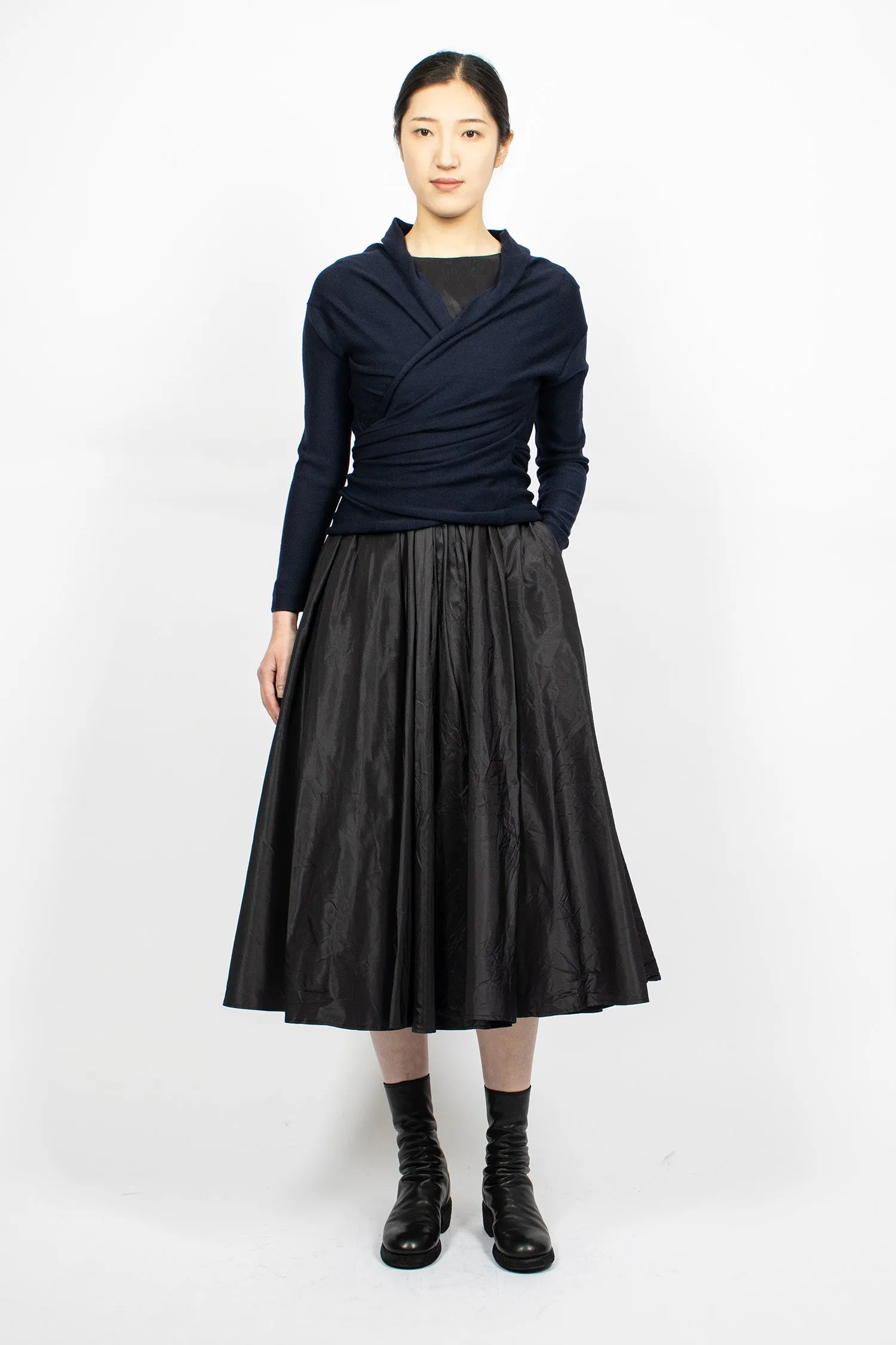 Wrap Knit Cardigan Navy Blue Wool