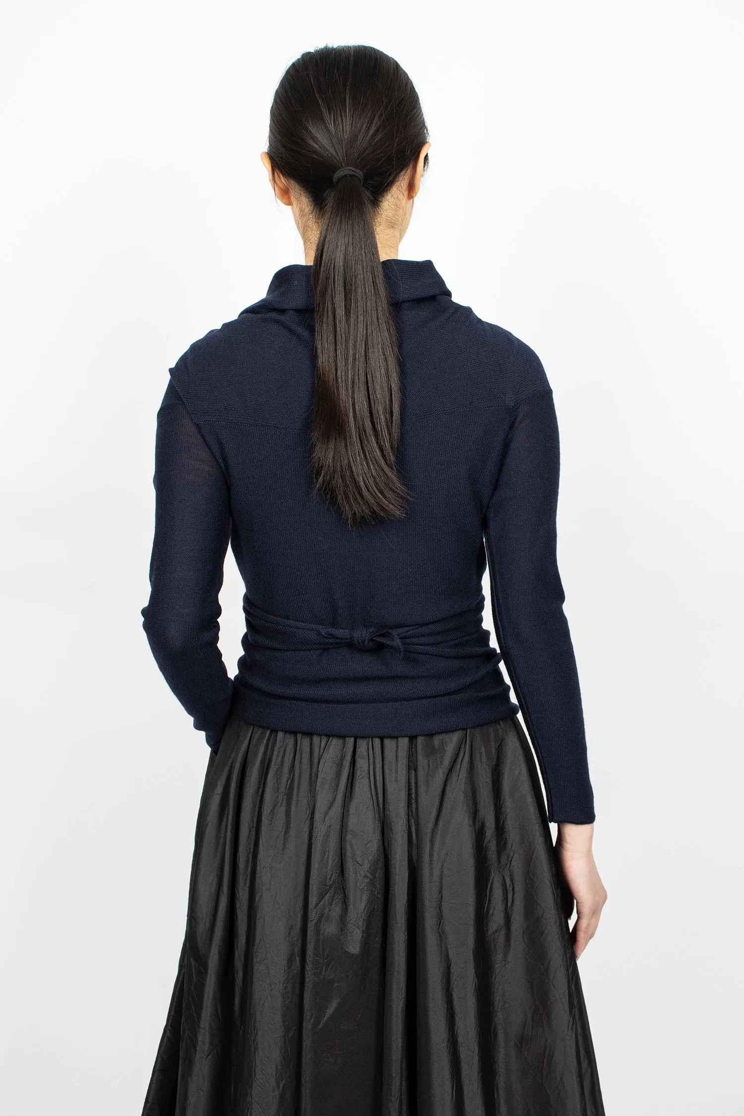 Wrap Knit Cardigan Navy Blue Wool