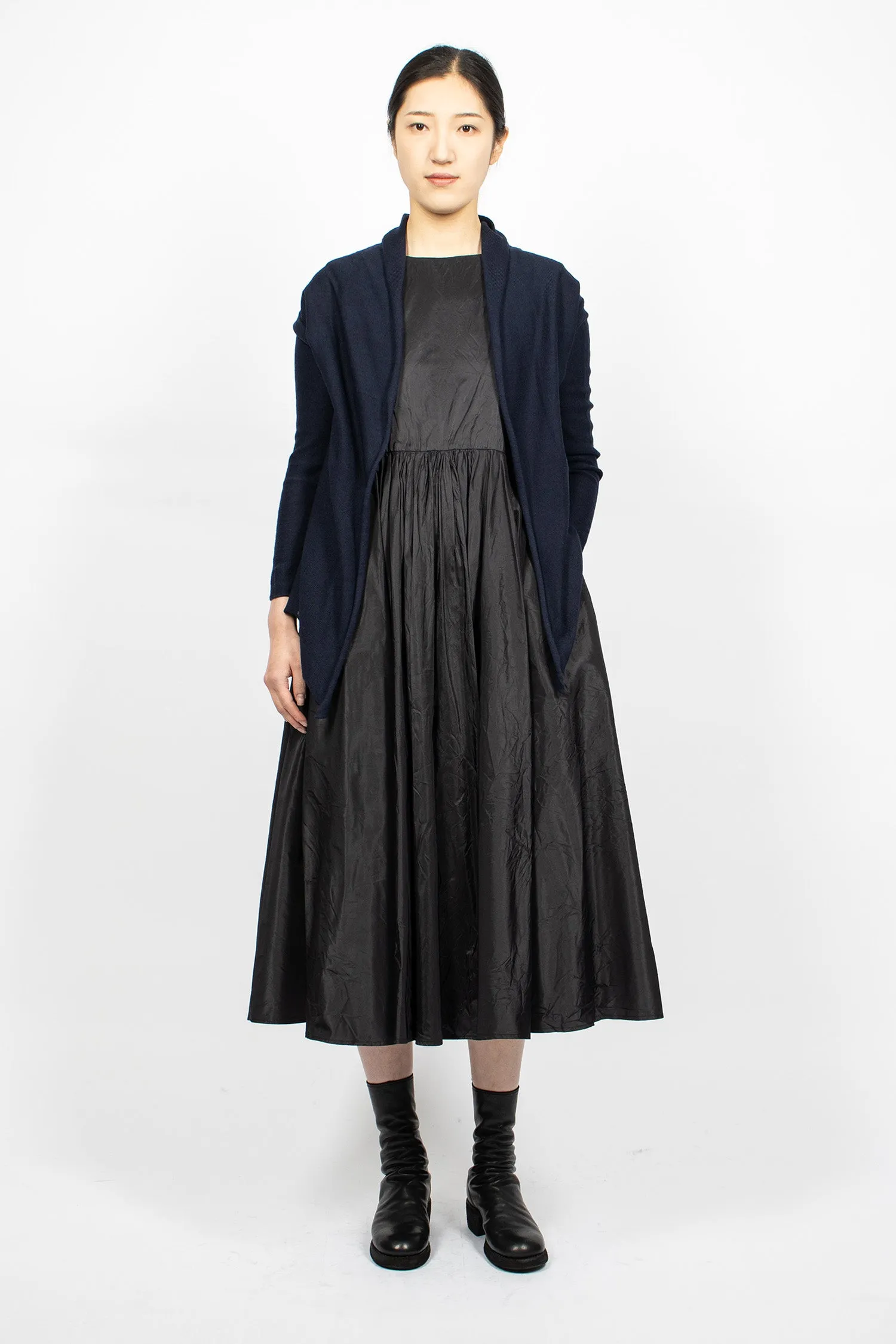 Wrap Knit Cardigan Navy Blue Wool