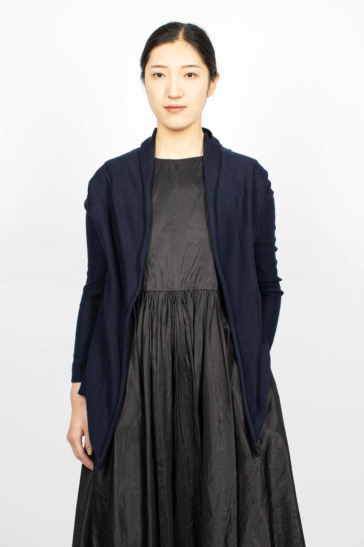 Wrap Knit Cardigan Navy Blue Wool